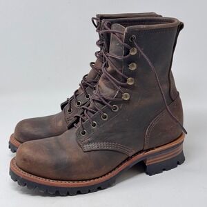 Frye Logger 8G Boots Size 9 Brown Leather Vibram Lug Sole Made in USA